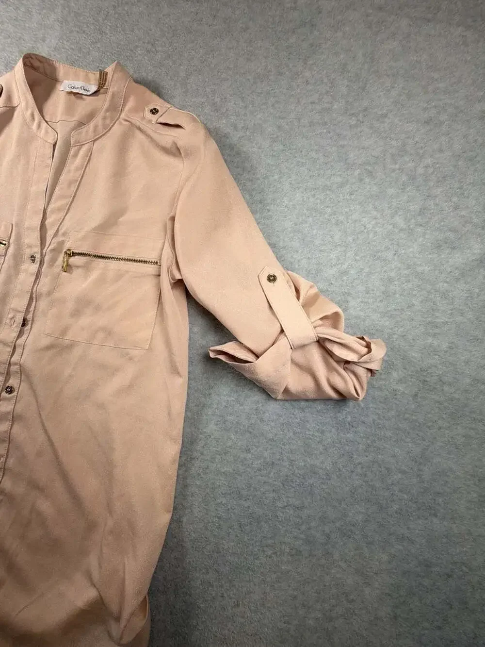 Calvin Klein Women's Blush Peach Button-Down w/Zip Pockets  Roll-Tab Sleeves